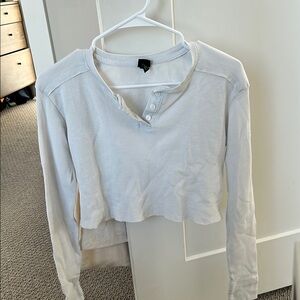 Women's Light Blue/Grey Long Sleeve Henley Top